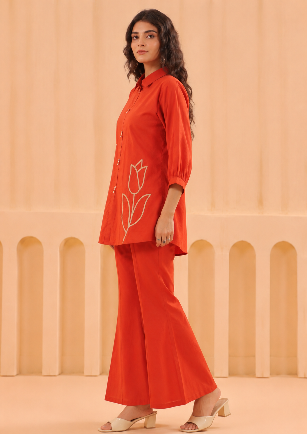 Premium Rust Cotton Co-Ord Set for Women with Applique Work
