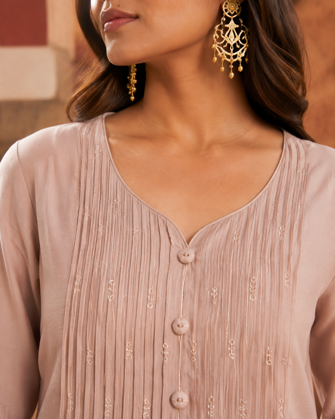 Dusty Pink Mul Chanderi 3PC Suit for Women | Laser Cut & Embroidered