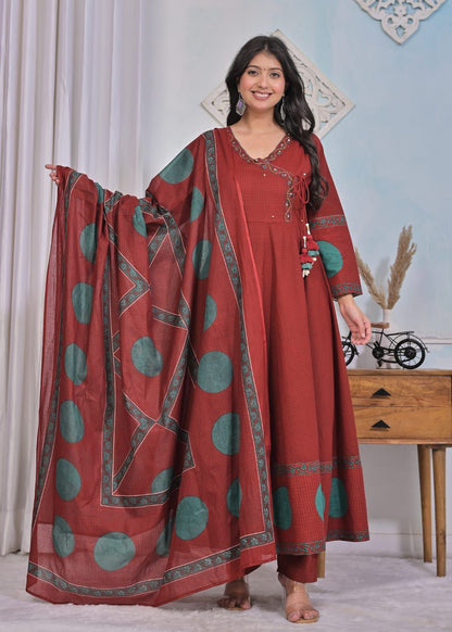Women's Premium Cotton Angrakha Flared Suit Set – Festive & Casual Wear. - Nakh Clothing