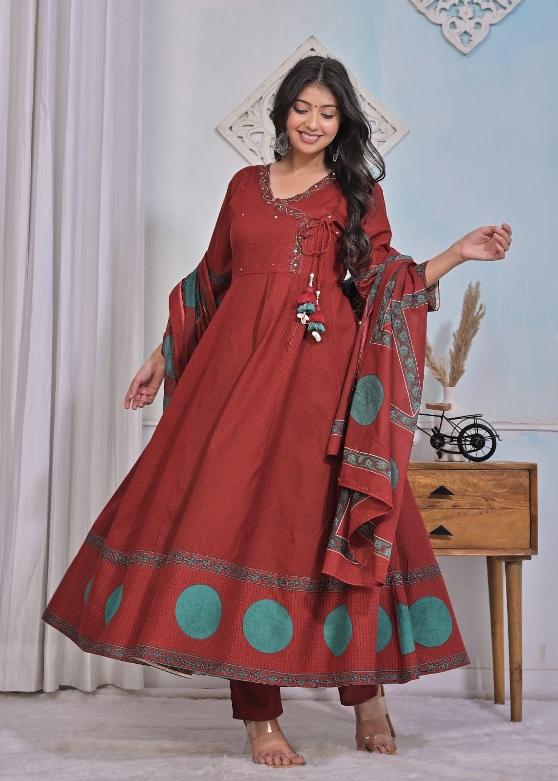 Women's Premium Cotton Angrakha Flared Suit Set – Festive & Casual Wear. - Nakh Clothing