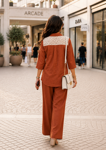 Women's Cotton Flex Co-Ord Set with Crochet Lace Detail - Nakh Clothing