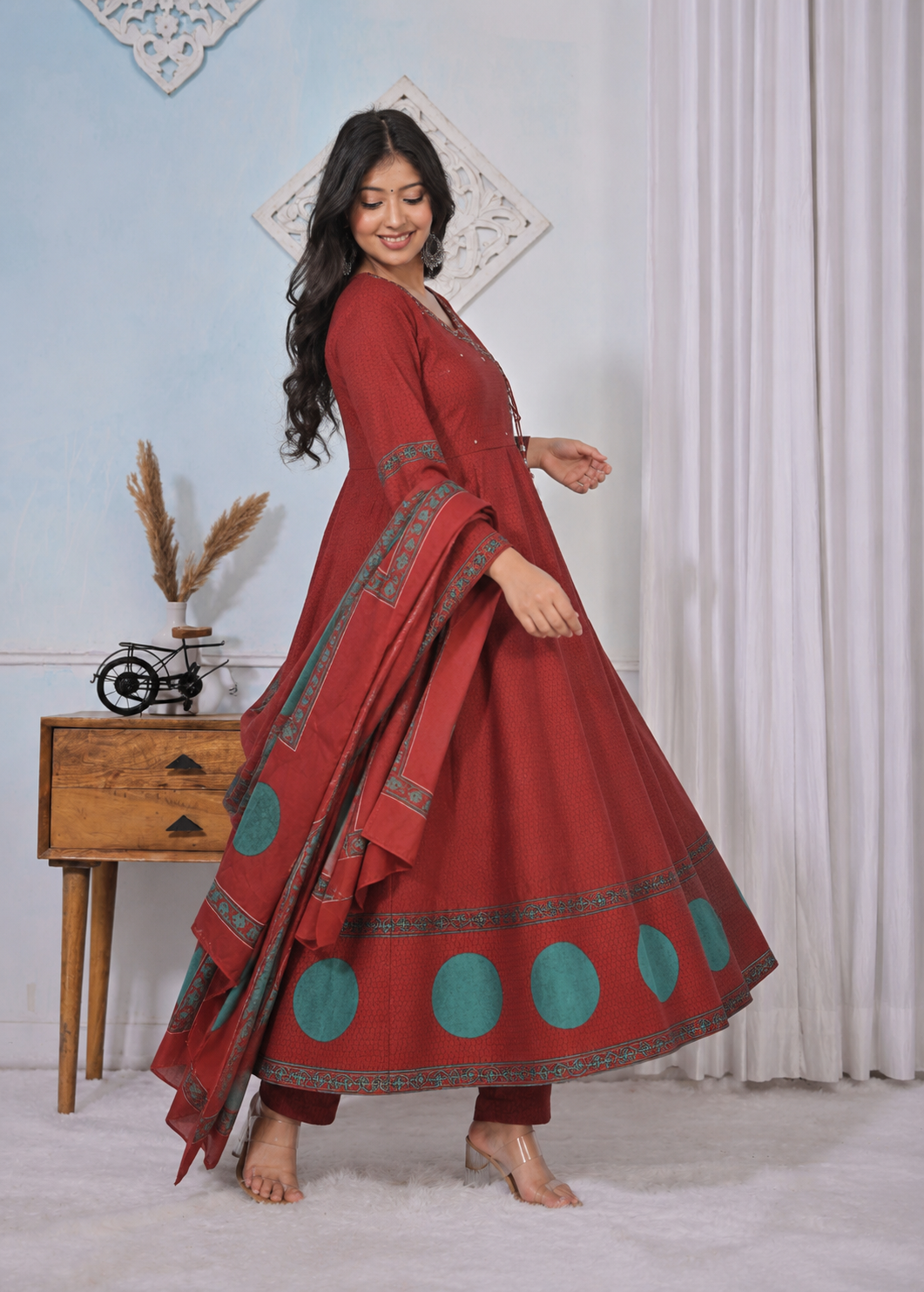 Women's Premium Cotton Angrakha Flared Suit Set – Festive & Casual Wear. - Nakh Clothing