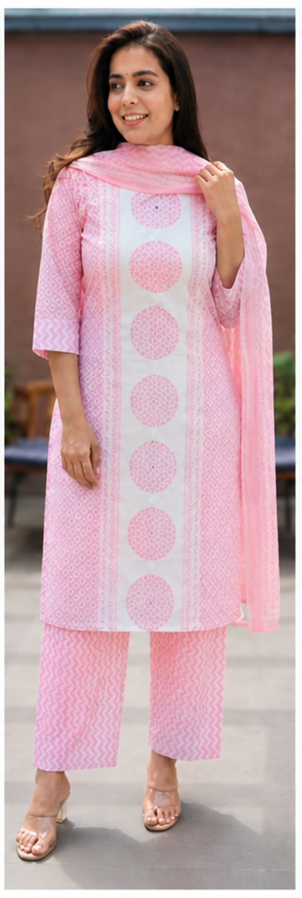 Baby Pink Mul Cotton 3 Piece Suit Set for Women with Handwork Dupatta & Palazzo Pants - Nakh Clothing