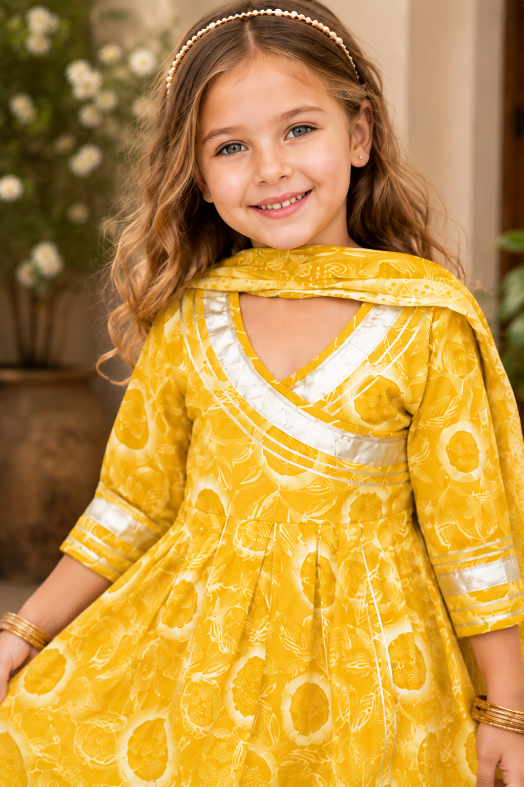Girls Cotton Printed Kurti, Dhoti Pants & Dupatta Set