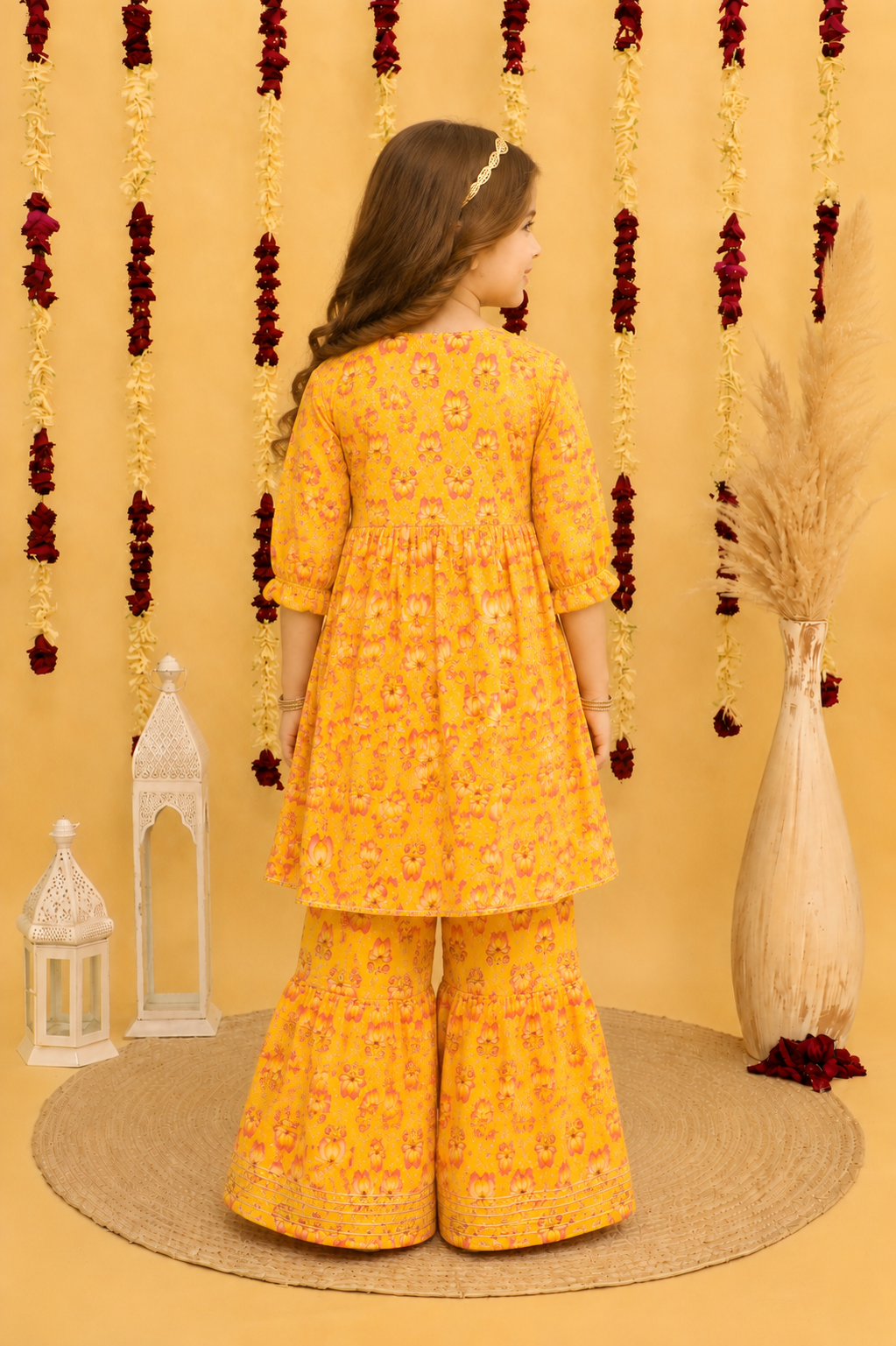 Girls Cotton Printed Peplum Sharara Suit Set - Nakh Clothing