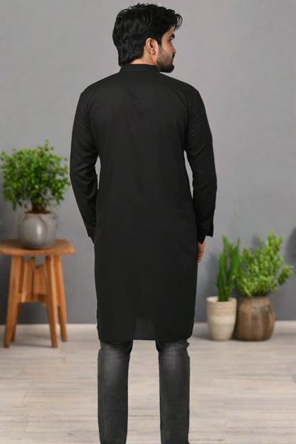 Men Solid Straight Black Kurta