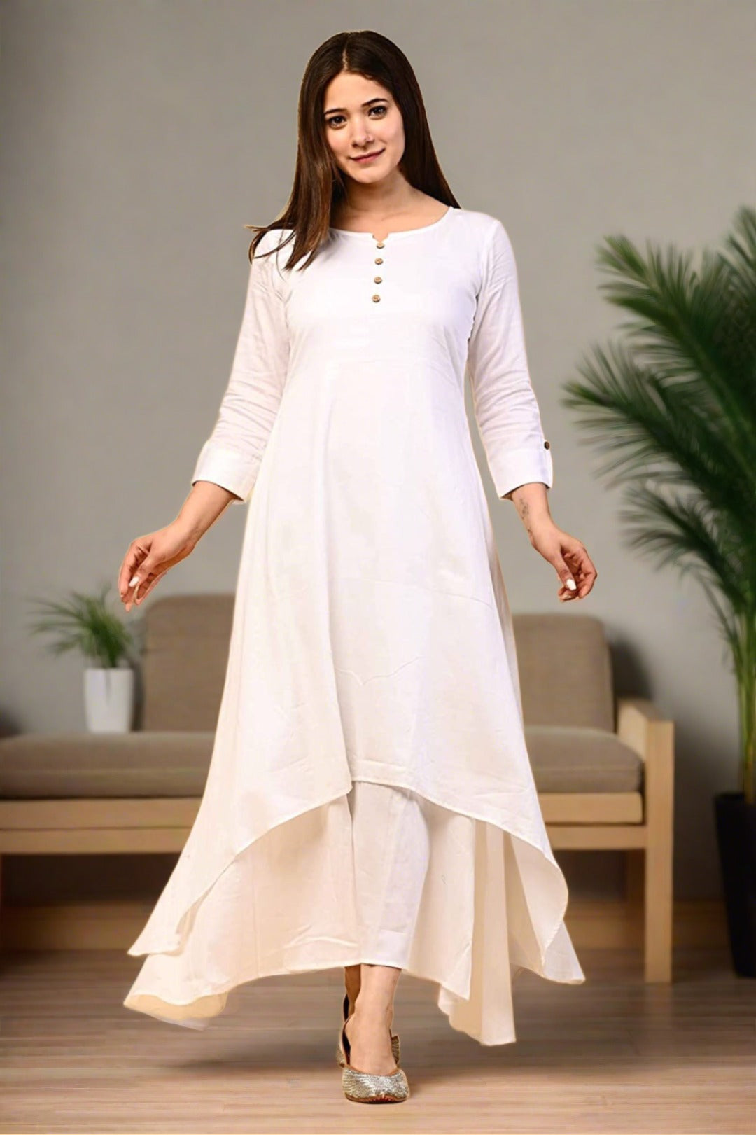 White Double Layered Dress - Nakh Clothing