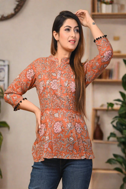 Women Block Print Flared Cotton Tunic