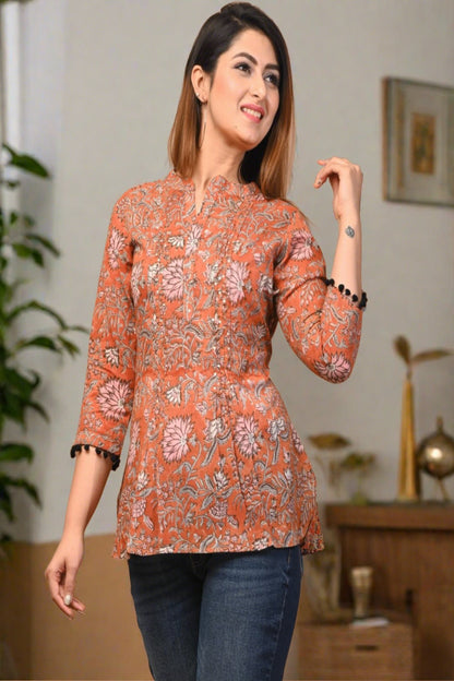 Women Block Print Flared Cotton Tunic