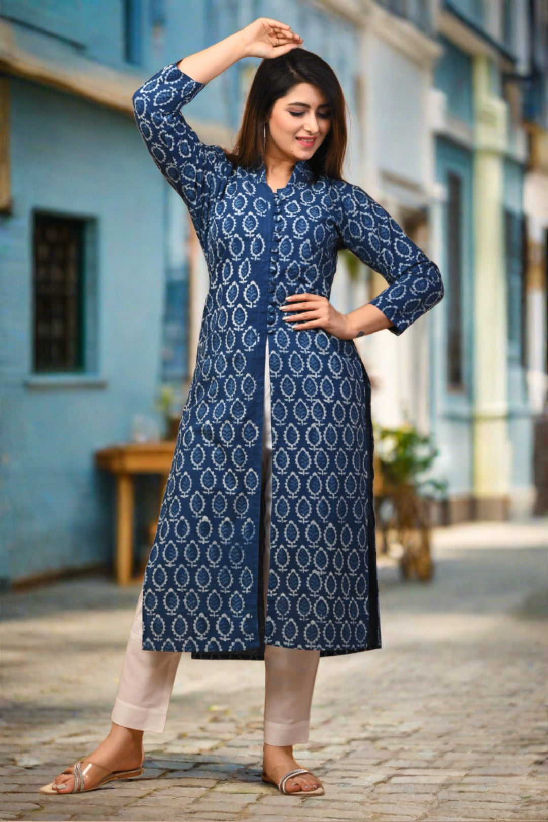 Blue Printed Cotton Suit Set