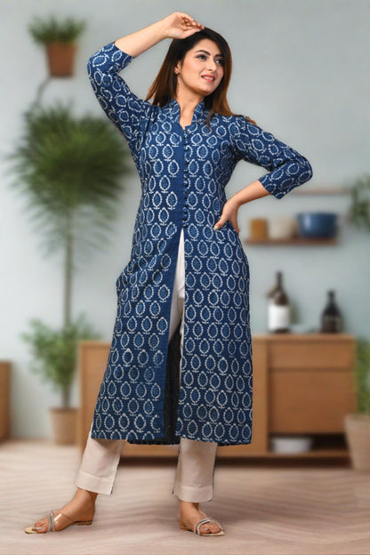 Blue Printed Cotton Suit Set