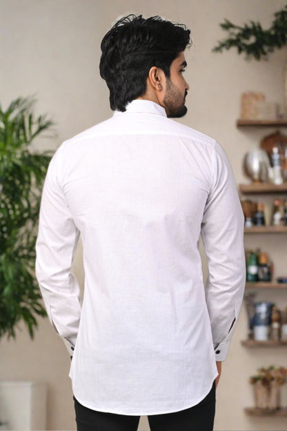 White Solid Casual Full Sleeve Shirt