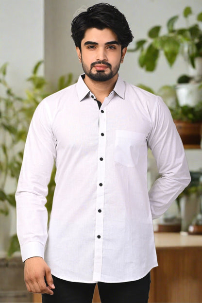 White Solid Casual Full Sleeve Shirt