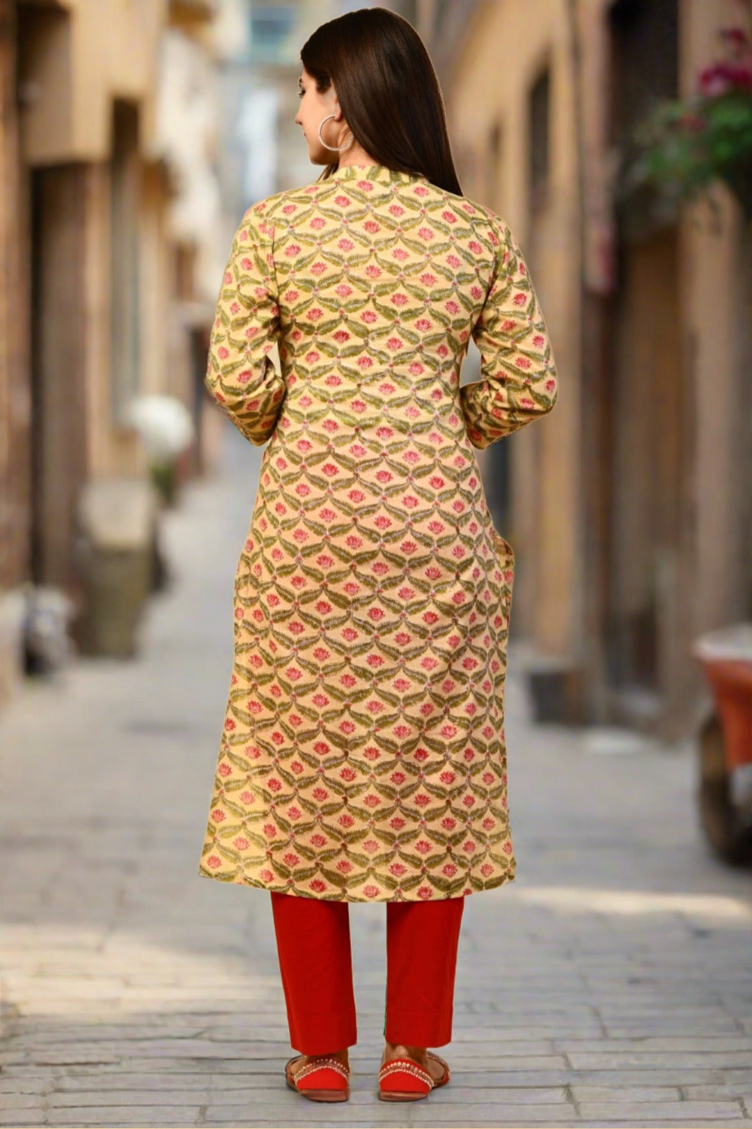 Handblock Yellow Jaal Kurta Set - Nakh Clothing