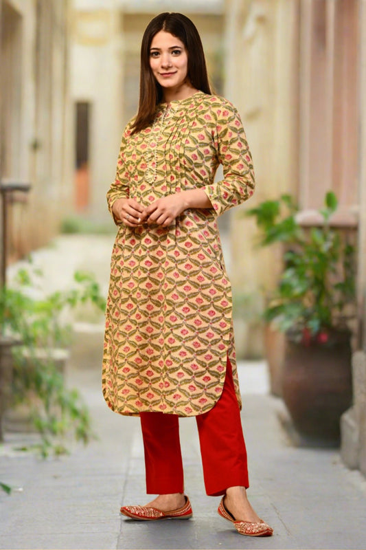 Handblock Yellow Jaal Kurta Set