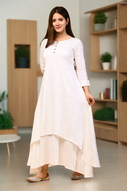 White Double Layered Dress - Nakh Clothing