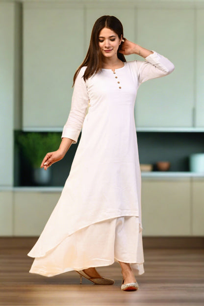 White Double Layered Dress - Nakh Clothing